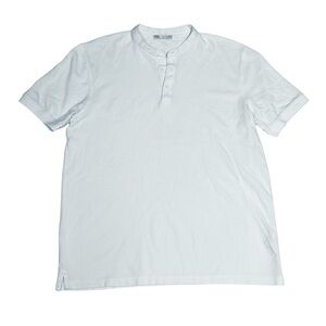 Zara White Short Sleeve Henley Tee Classic Design